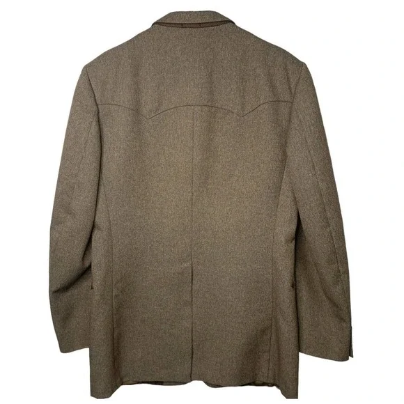 VTG 60s Rittels Western Wear Mens 42L Brown with Leather Trim Sport Coat - Picture 12 of 16
